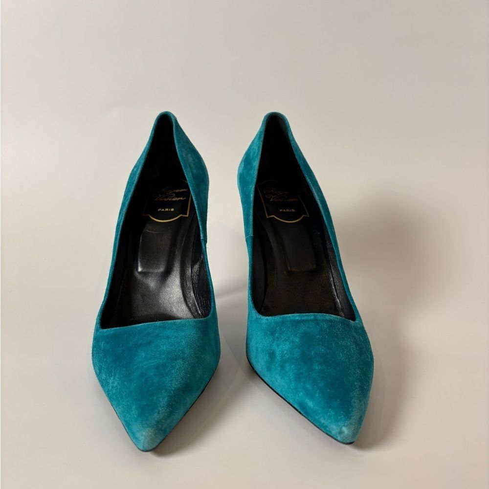 Vintage Roger Vivier Teal Suede Pumps – Paris Designer Heels,  Size 38.5